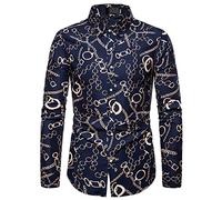 JELLYB Hemd Herren Modern Urban Slim Fit Dünnschliff Strickjacke Herren Strandshirt Frühling Mode Luxury Druck Casual Urlaub Atmungsaktiv Männer Freizeithemden F-ML05 L