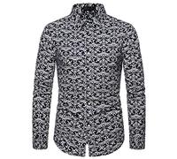 JELLYB Hemd Herren Modern Urban Slim Fit Dünnschliff Strickjacke Herren Strandshirt Frühling Mode Luxury Druck Casual Urlaub Atmungsaktiv Männer Freizeithemden B-ML01 L