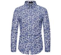 JELLYB Hemd Herren Modern Urban Slim Fit Dünnschliff Strickjacke Herren Strandshirt Frühling Mode Luxury Druck Casual Urlaub Atmungsaktiv Männer Freizeithemden E-ML04 L