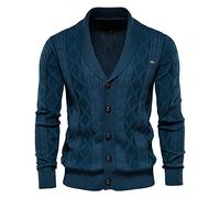 JELLYB Jacke Herren Regulär Revers Strickjacke Klassisch Einfarbig Männer Strickwaren Winter Komfortabel Vintage Herren Mantel Täglich Casual Zuhause All-Match Herren Sweater C-Blue L