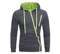 JELLYB Sweatshirt Herren Urban Mode Farbabstimmung Schräger Reißverschluss Design Herren Laufshirt Winter Slim Fit Mit Kapuze Cardigan Männer Longsleeve A-Grey1 L