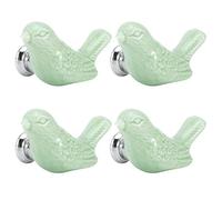 Jelquix 4 Set Schöne Keramikknöpfe in Vogelform für Selbstgemachte Tür-, Schubladen- und Schrankgriffe, Elegante Dekoration für Schränke, Küche, Badezimmer, weiß, 2,2 X 1,3 X 1, Zoll (GREEN)