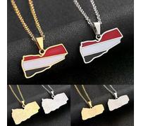 Jemen Republik Karte Flagge Stadt Anhänger Halskette Edelstahl Gold/Silber Farbe Männer Frauen Land