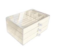 Jemjosh Transparenter Schmuck-Organizer aus Acryl mit 3 Schubladen, stapelbar, zur Aufbewahrung von Ohrringen, Halsketten, Ringen, Armbändern, Box für Damen, Beige