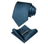 JEMYGINS Herren-Krawatte aus Seide und Krawattenklammern & Taschentuch-Set, Stahlblau 2