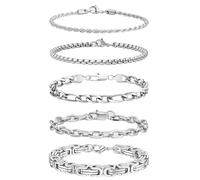 JENCVNL Herren Armband, 5 Stück Edelstahl Armbänder für Männer Silber Panzerkette Glieder Link Armband Herrenarmbänder für Männer Jungs Geschenke für Ehemann Papa Sohn Bruder-19/21/23cm (Silber, 23cm)