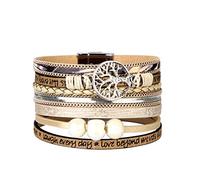 jenia Baum des Lebens Leder Manschette Armband - Gravur Wrap Armreif mit Perle für Damen, Teenager Mädchen, Boy Geschenk, LPB274-beige