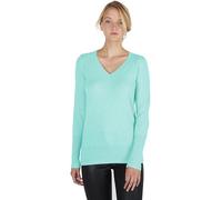 JENNIE LIU Damen-Pullover aus 100 % reinem Kaschmir, langärmelig, Ava-V-Ausschnitt, Aqua, Mittel