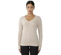 JENNIE LIU Damen Pullover aus 100% reinem Kaschmir, langärmelig, Ava V-Ausschnitt - Braun - Groß