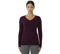 JENNIE LIU Damen-Pullover aus 100 % reinem Kaschmir, langärmelig, Ava-V-Ausschnitt, Pflaume, Groß