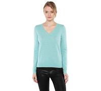 JENNIE LIU Damen-Pullover aus 100 % reinem Kaschmir, langärmelig, V-Ausschnitt, Aqua, Mittel
