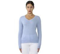 JENNIE LIU Damen-Pullover aus 100 % reinem Kaschmir, langärmelig, V-Ausschnitt, Himmel, Groß