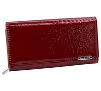 Jennifer Jones - Damen Leder Geldbörse - Geldbeutel mit RFID-Schutz | Großes modisches Portemonnaie in Croco-Optik, Druckknopf, Reißverschluss, viele Fächer (Rot)