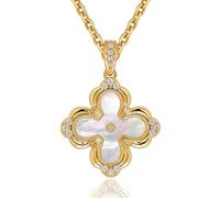 Jenosy Gold Vierblättriges Kleeblatt-Halskette für Frauen 14K vergoldete Kleeblatt-Anhänger-Halskette, doppelseitig mit Diamanten, Vintage Filigran-Blumen-Halskette, Geschenk