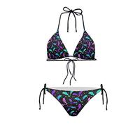 JEOCODY Damen High Waist Neckholder Bikini Set Zweiteilige Badeanzüge String Triangle Bikini Sets, Gotische bunte Fledermaus, Large
