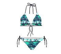 JEOCODY Damen High Waist Neckholder Bikini Set Zweiteilige Badeanzüge Triangel Bikini-Sets, Grüne Bäume Aufdruck, S