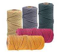 JeogYong 5 Stück Makramee Garn 2mm x 100m, natürliches Makramee-Baumwollgarn, 3-strängig, gedrehte Spule, Baumwollseil für Bastelarbeiten, Wandbehänge, Pflanzenaufhänger, Heimdekorationen