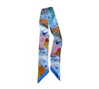 JERLA 100% Maulbeerseide, Schal, Kopfhaarband, Handtaschenband, Krawatte, Halstuch, Schal für Damen und Herren, Pferd Himmelblau