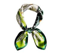 JERLA Damen Herren Halstuch, quadratisch, 100% echte Maulbeerseide, Satin, 53,3 x 53,3 cm, Blumenherz grün,