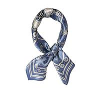 JERLA Damen Herren Kleine Quadratische Echte Maulbeerseide Schals Haarschal Kopf Hals Gesicht Schal 53,3 cm x 53,3 cm, Blaues weißes Pferd