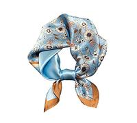 JERLA Damen Herren Small Quadrat Satin 100% Echte Maulbeerseide Schals Paisley Haar Kopf Gesicht Schal 53,3 cm x 53,3 cm, Blume/Blau, Small