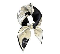 JERLA Damen Jasilk Quadratischer Seidenschal, Twill Schwarz und Weiß Camellia, 26.7”