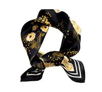 JERLA Halstuch aus 100 % Maulbeerseide, 53,3 x 53,3 cm, klein, quadratisch, für Damen, in Geschenkverpackung, Schwarze Blume, Small