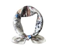 JERLA Halstuch aus 100% Maulbeerseide, 53,3 x 53,3 cm, kleine quadratische Schals für Frauen, in Geschenkverpackung, Beige Blumen und Vögel, 21"x21"