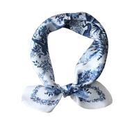 JERLA Halstuch aus 100% Maulbeerseide, 53,3 x 53,3 cm, kleine quadratische Schals für Frauen, in Geschenkverpackung, Blaue Vögel und Blumen, Small