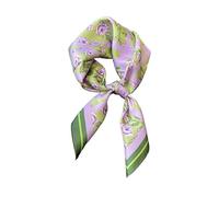 JERLA Kleine quadratische echte Maulbeerseide Schals für Damen und Herren Haarschal, Kopfhals, Gesichtsschal, 53 * 53 cm, Lila und grüne Blume, 26.7”X26.7”