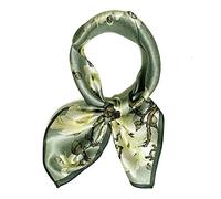 JERLA kleine quadratische Schals aus 100% echter Maulbeerseide, für Haare, Kopf und Gesicht, 53 cm x 53 cm, für Damen und Herren , Grün/Blumen, 21" x 21"