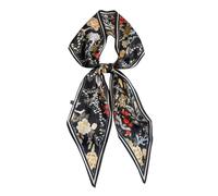 JERLA Kopftuch mit Maulbeerseide, modisches Haarband für Damen, Satin, Schals für Taschen, Haare, Handtasche, Schals, 1 x schwarze Blume, 57"X5.5"