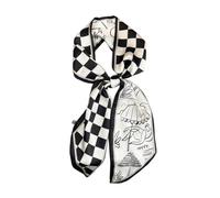 JERLA Kopftuch mit Maulbeerseide, modisches Haarband für Damen, Satin, Schals für Taschen, Haare, Handtasche, Schals, 3 Schachbrettmuster, Schwarz und Weiß, 59"X5.9"