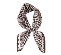 JERLA Quadratischer Schal aus 100 % reiner Maulbeerseide, 66 x 66 cm, für Damen und Herren, Naturseide, Halstuch, Kopftuch, Tasche, Schal, Braunes kleines Raster, 26.7”X26.7”