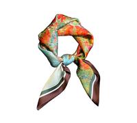 JERLA Quadratischer Schal aus 100% reiner Maulbeerseide, 66 x 66 cm, für Damen und Herren, Naturseide, Halstuch, Kopftuch, Tasche, Schal, Blaue und orangefarbene Blume, 26.7”X26.7”