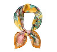 JERLA Quadratischer Schal aus 100 % reiner Maulbeerseide, 68 x 68 cm, für Damen und Herren, Naturseide, Halstuch, Kopftuch, Ölgemälde im Garten, 26.7”X26.7”