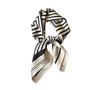 JERLA Quadratischer Schal für Haare, 100% reine Maulbeerseide, 68 x 68 cm, natürliche Seide, Halstuch, Kopftuch, Weiße und schwarze Geometriestreifen, 26.7”X26.7”