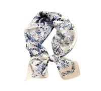 JERLA Quadratischer Schal für Haare, 100% reine Maulbeerseide, 68 x 68 cm, natürliche Seide, Halstuch, Kopftuch, Blumen und Vögel Blau, 26.7”X26.7”