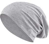 Jersey Baumwolle elastisches Long Slouch Beanie Unisex Herren Damen mit Strass Stern Steinen Mütze Heather in 35 (7) (Heather Light Grey)