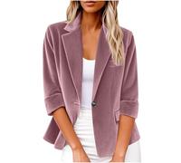 Jersey Blazer Damen 3/4 Ärmel Blazerjacke Wärmen Übergangsjacke Lässiges Slim Fit Trachtenblazer Knöpfe Kurz Jackett Büro Trenchcoat Solide Revers Sweatblazer Tailliert Cordjacke