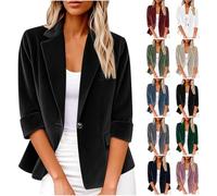 Jersey Blazer Damen 3/4 Ärmel Blazerjacke Wärmen Übergangsjacke Lässiges Slim Fit Trachtenblazer Knöpfe Kurz Jackett Büro Trenchcoat Solide Revers Sweatblazer Tailliert Cordjacke