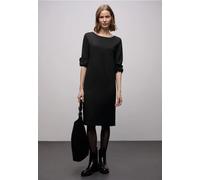 Jerseykleid STREET ONE, Damen, Gr. 36, EURO-Größen, schwarz, Stoff, 70% Viskose, 25% Polyester, 5% Elasthan, unifarben, normal knielang, U-Boot-Ausschnitt, elastischer Bund, Kleider Jerseykleid, in Un