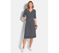 Sommerkleid GOLDNER "Viskosekleid im Streifen-Look", Damen, Gr. 54, N-Gr, blau (marine, weiß, gestreift), Obermaterial: 92% Viskose CV. 8% Elasthan EL., V-Ausschnitt, Kleider Sommerkleid, stretchbeque