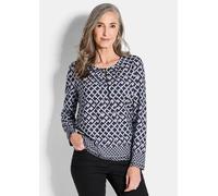 Print-Shirt GOLDNER "Grafisches Jersey-Shirt mit Rundhals", Damen, Gr. 42, lila (lila, gemustert), Obermaterial: 95% Viskose CV. 5% Elasthan EL., gerade, Shirts, Bordüre (79088651-42) lila, gemustert