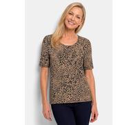 Kurzarmshirt GOLDNER "Jersey-Shirt mit Leo Print", Damen, Gr. 38, schwarz (caramel, schwarz, gemustert), Obermaterial: 95% Viskose CV. 5% Elasthan EL., Modisch, Gerade, Shirts, stretchbequemer Viskose