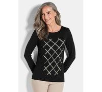 Langarmshirt GOLDNER "Langarmshirt aus Viskose mit Glanz", Damen, Gr. 42, schwarz, Obermaterial: 95% Viskose CV. 5% Elasthan EL., Shirts Langarmshirt, Pailletten (24127558-42) schwarz