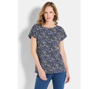 Kurzarmshirt GOLDNER "Halbarm Printshirt, U-Boot-Ausschnitt", Damen, Gr. 44, blau (blau, stein, gemustert), Obermaterial: 95% Baumwolle CO. 5% Elasthan EL., Modisch, U-Boot-Ausschnitt, Shirts, übersch