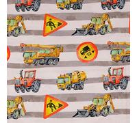 Jersey Stoffe Bagger Baustelle Schilder Steifen weiß grau 0,50m x VB