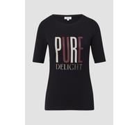 T-Shirt S.OLIVER, Damen, Gr. 44, schwarz, Single Jersey, Obermaterial: 95% Baumwolle, 5% Elasthan, bedruckt, slim fit taillenbedeckt, Rundhals, gerader Abschluss, Shirts T-Shirt, mit Frontprint (91678