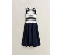 Trägerkleid GANT "JERSEY WOVEN COMBO", Damen, Gr. L, N-Gr, evening blau, Web, Obermaterial: 48% Baumwolle, 48% Modal, 4% Elasthan, gestreift, regular fit wadenlang, Rundhals, Kleider Trägerkleid, Regu